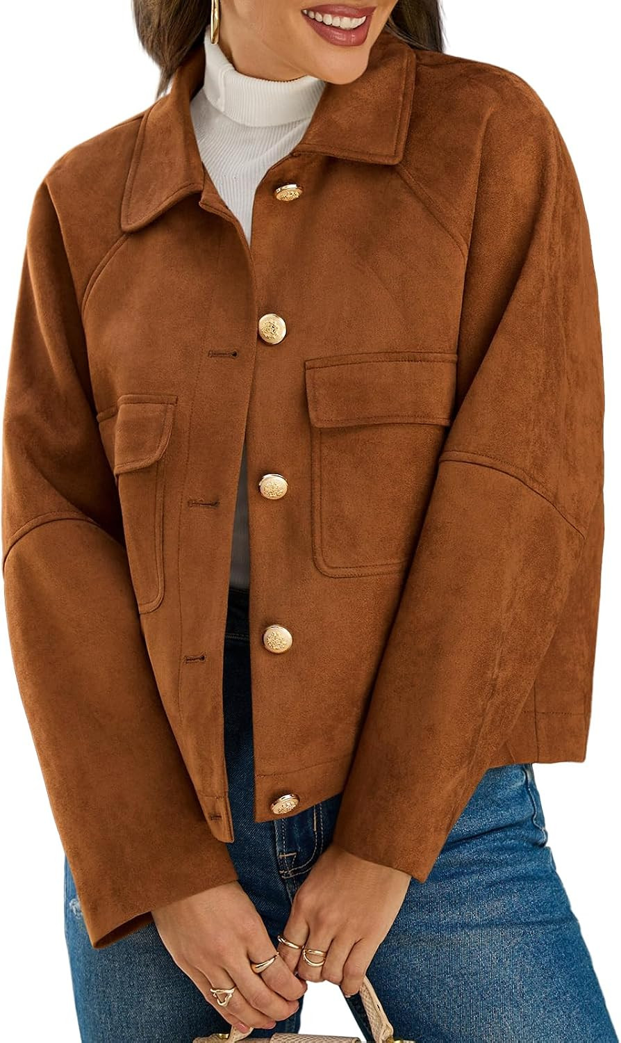 Cicy Bell Womens Faux Suede Leather Jackets Cropped Button Down Shackets | Amazon (US)