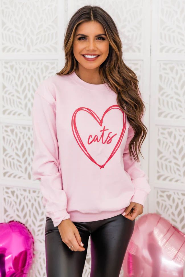 Cats Heart Graphic Pink Sweatshirt | The Pink Lily Boutique