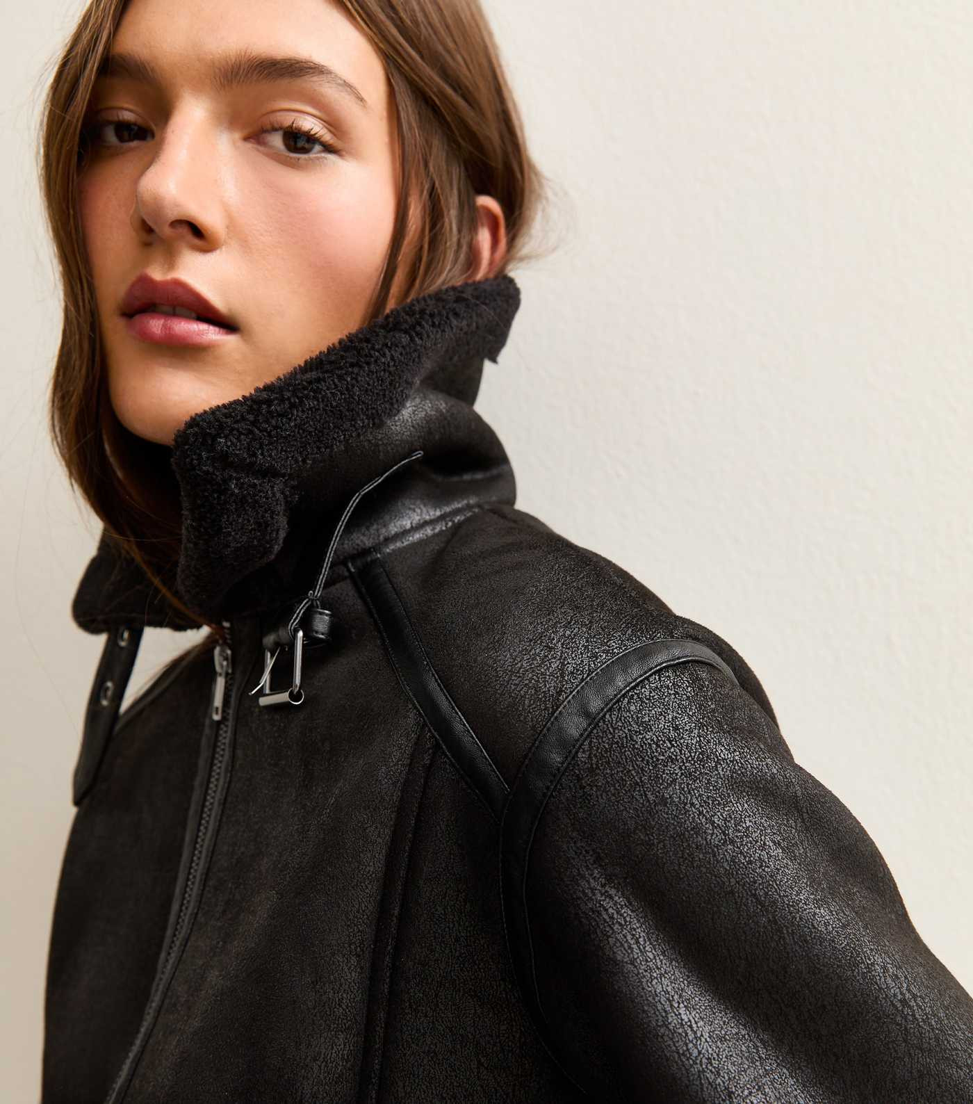 Black Faux Suede Cropped Aviator Jacket | New Look | New Look (UK)