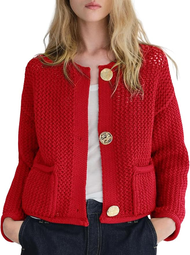 Arssm Womens Cardigan Sweaters 2024 V Neck Long Sleeve Sweater Button Down Knit Sweater Top with ... | Amazon (US)