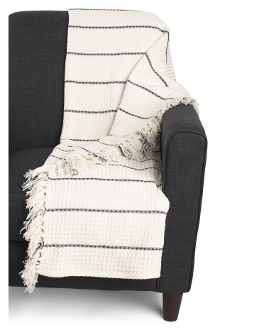 Cotton Waffle Weave Striped Throw | TJ Maxx