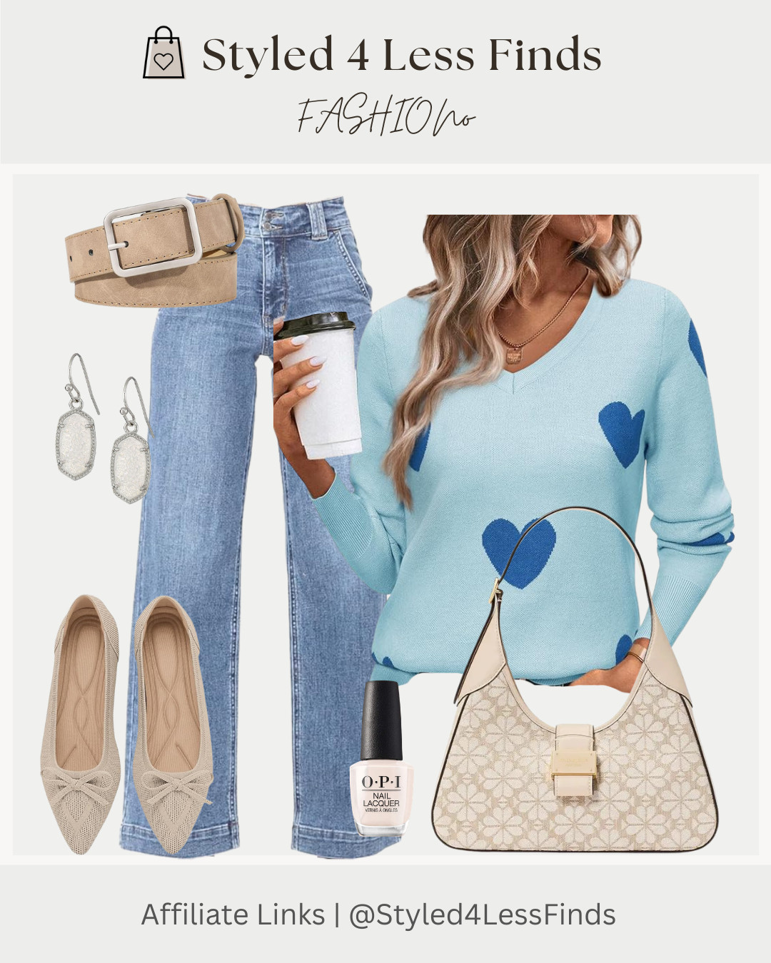 Spring layers + soft neutrals = an easy yes 💙🌸

This look is giving effortless everyday style with a little pop of fun. The blue heart sweater adds personality, while the light wash wide-leg jeans keep it relaxed and flattering. I paired it with neutral flats, a classic belt, and a structured bag for that polished-but-not-trying-too-hard vibe.

✨ Style Tip:
When you’re wearing a statement sweater (like this heart print), keep the rest of your pieces neutral and streamlined. A simple belt + matching flats instantly pull everything together and make denim feel elevated.

Perfect for coffee runs, lunch dates, or casual Fridays. ☕️💙 

 #LTKcanada #LTKjeans #LTKover50style