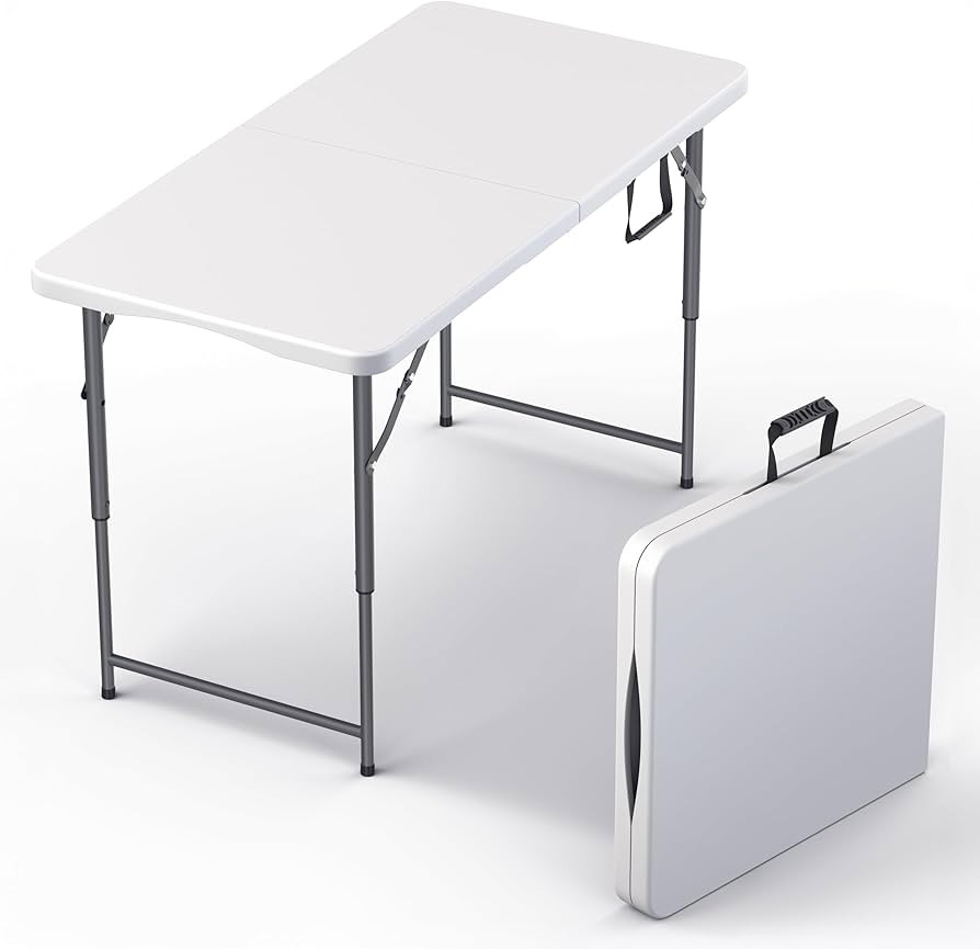 4 Feet Foldable Table Adjustable Height with Built in Handle, Steel Legs | 4FT Heavy Duty Portabl... | Amazon (US)