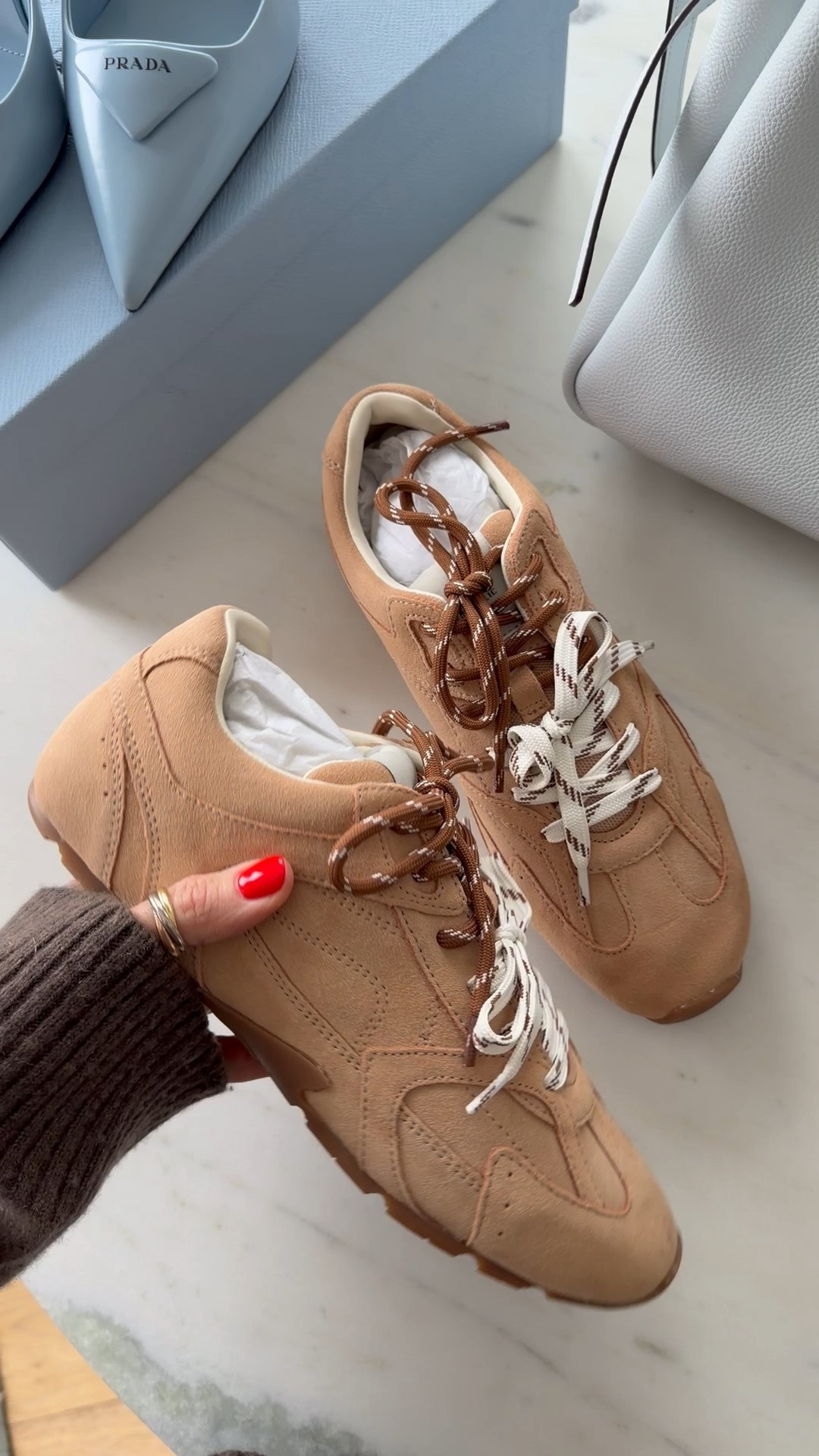 These sneakers 😍 giving miu miu for a fraction of the price! Love the suede and cushiony materials as well as the laces! If you love the look but don’t want to pay a fortune for the designer one these are perfect! 