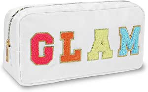 DYSHAYEN Nylon Cosmetic Bag Small Travel Preppy Makeup Pouch Bag for Women with Chenille Letter P... | Amazon (US)