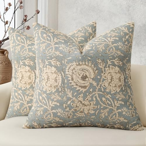 Vintage Floral Print Throw Pillow Covers 24x24 Set of 2 Neutral Modern Farmhouse Pillowcases Acce... | Amazon (US)
