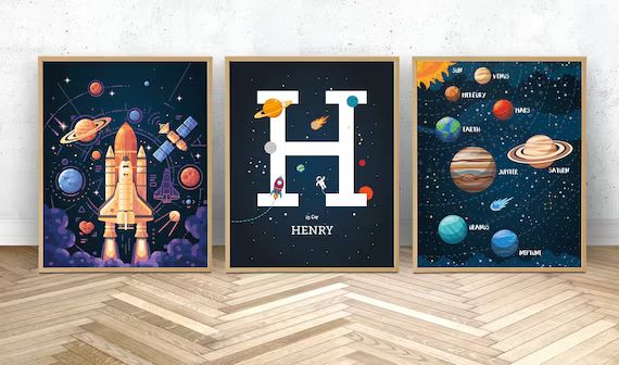Space Wall Art Set of 3 Prints for Space Themed Bedroom Outer - Etsy | Etsy (US)