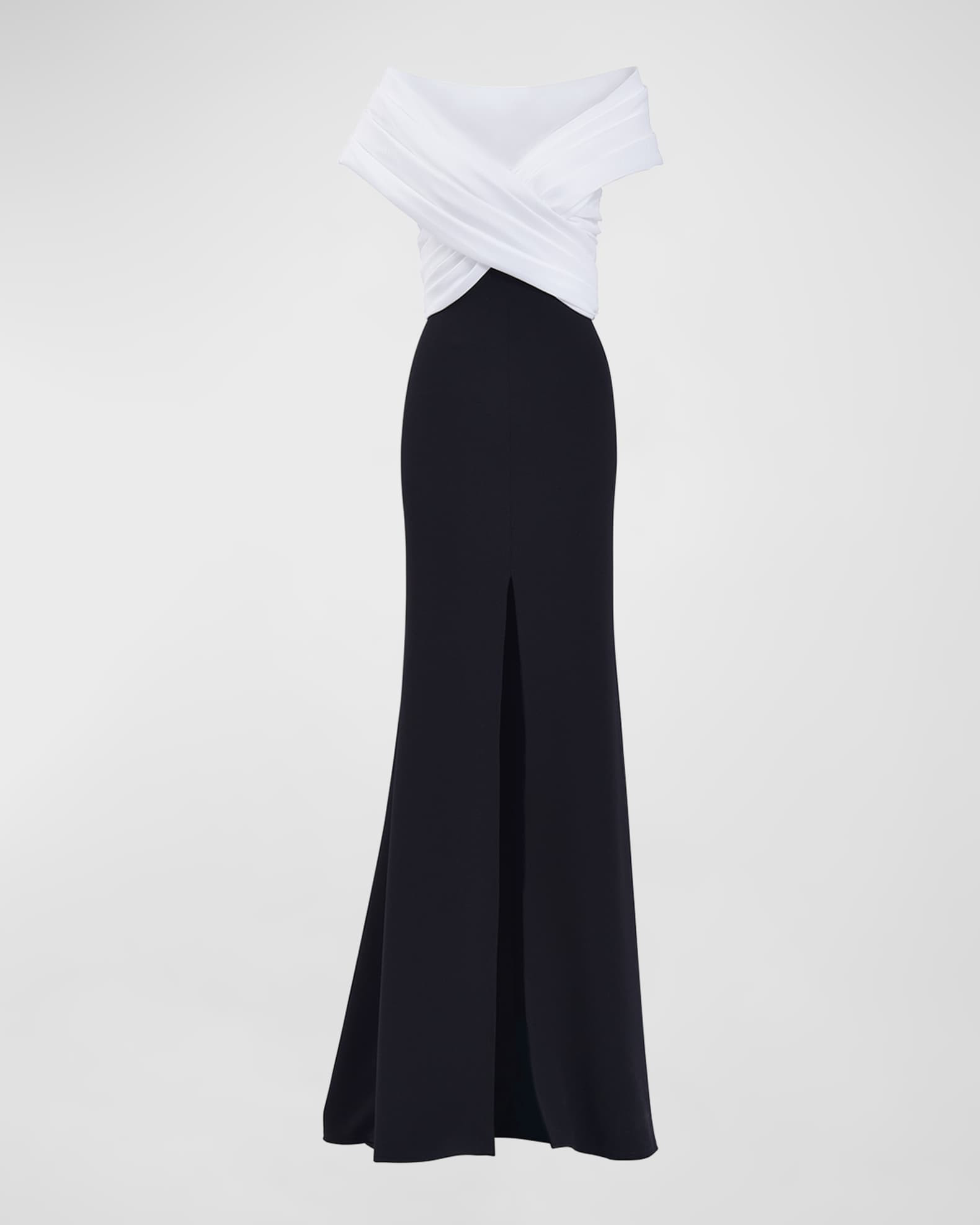 Pleated Two-Tone Off-Shoulder Gown | Neiman Marcus