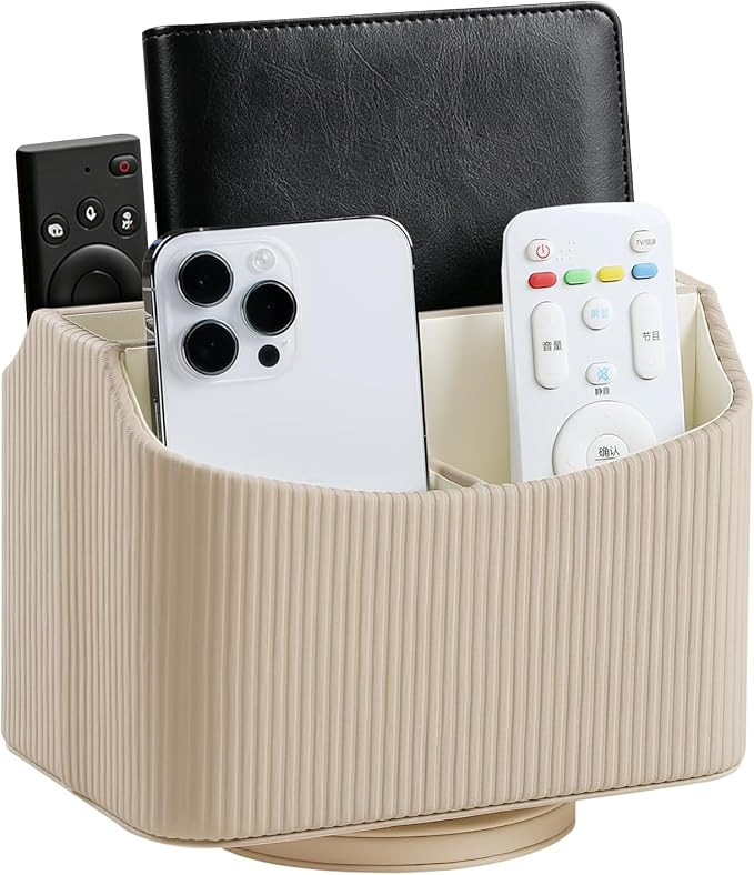 360° Rotating TV Remote Control Holder Desk Remote Organizer Beige | PU Leather 5 Compartments R... | Amazon (US)