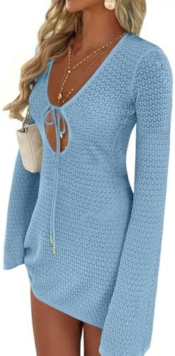 ANRABESS Swimsuit Cover Up for Women Crochet Bathing Suit 2026 Summer Swimwear V Neck Mesh Knit D... | Amazon (US)