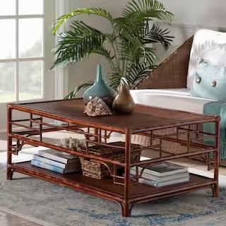 bali & pari Sebalio 41.9 in. Marbled Tortoise Brown Rectangle Rattan/Wicker Coffee Table 259-1430... | The Home Depot