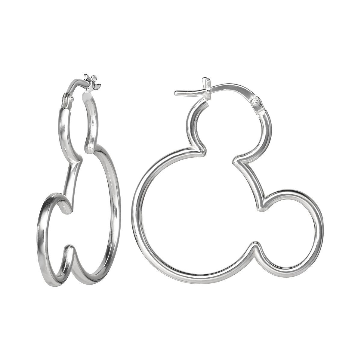 Disney Women's Sterling Silver Mickey Mouse Outline Hoop Earrings | Target