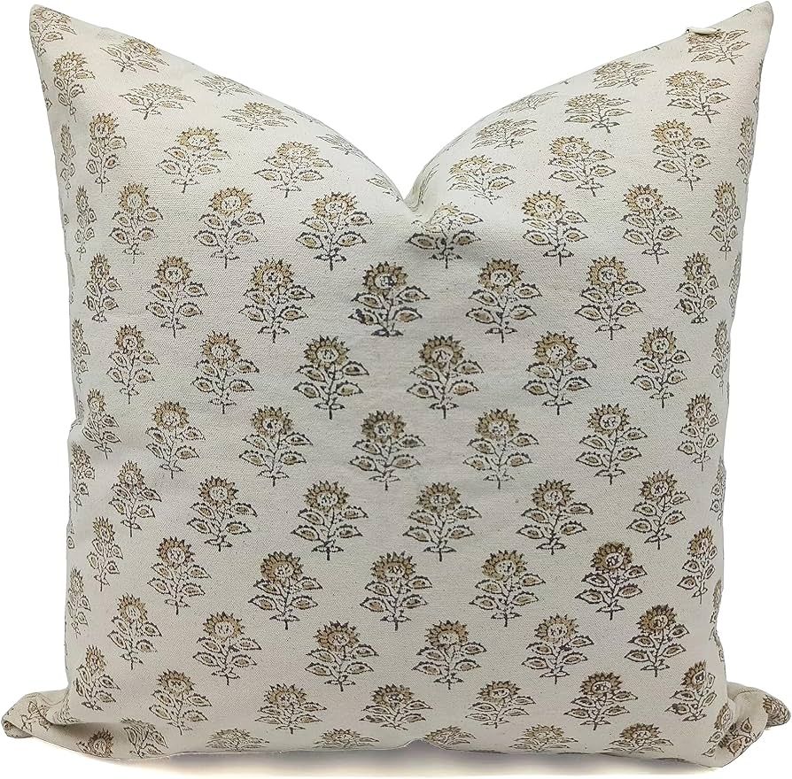 Fabritual Thick Cotton Throw Pillow Cover Handmade Cushion Zip Cover Floral Print with Boho Desig... | Amazon (US)