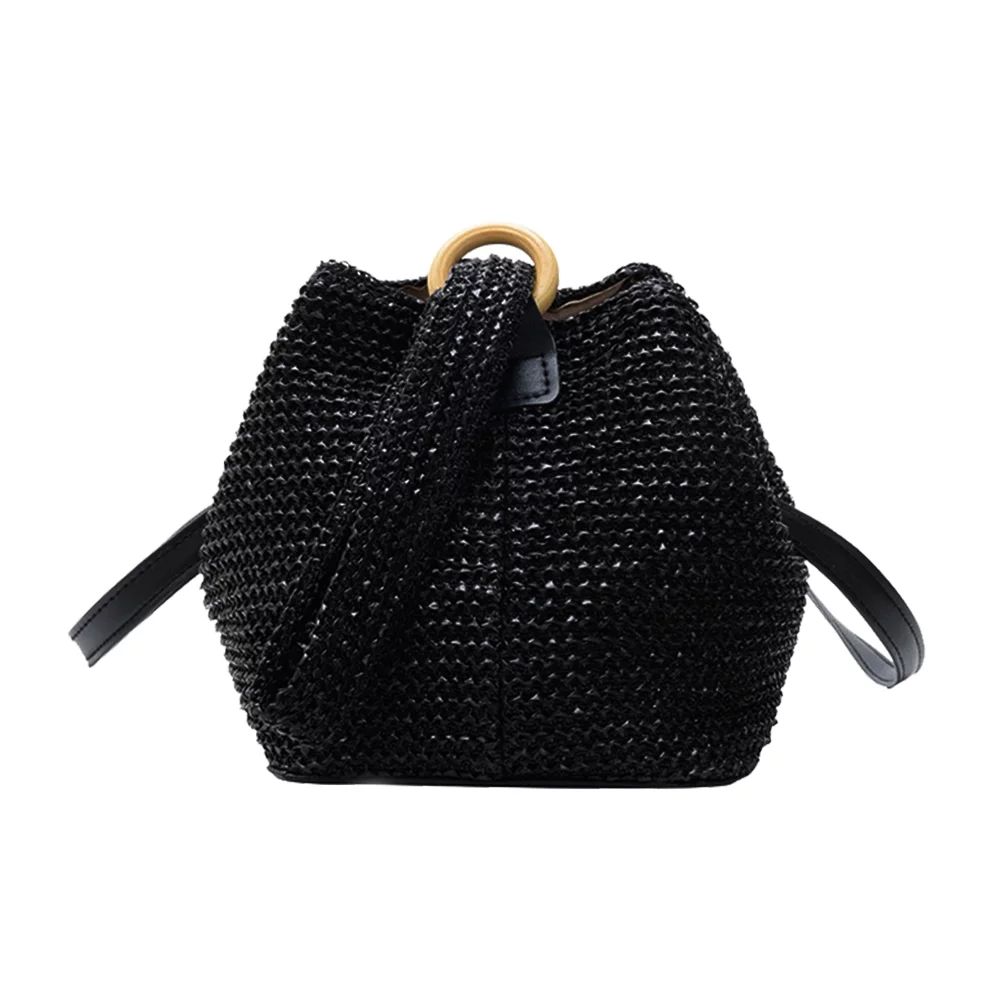 BIOSA Women Handmade Straw Woven Shoulder Bags Beach Messenger Handbags (Black) | Walmart (US)