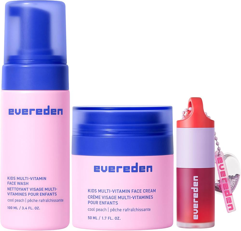 Evereden Happy Kids Skin & Lips Routine - Multi-Vitamin Face Wash & Face Cream Peach & Tinted Lip... | Amazon (US)
