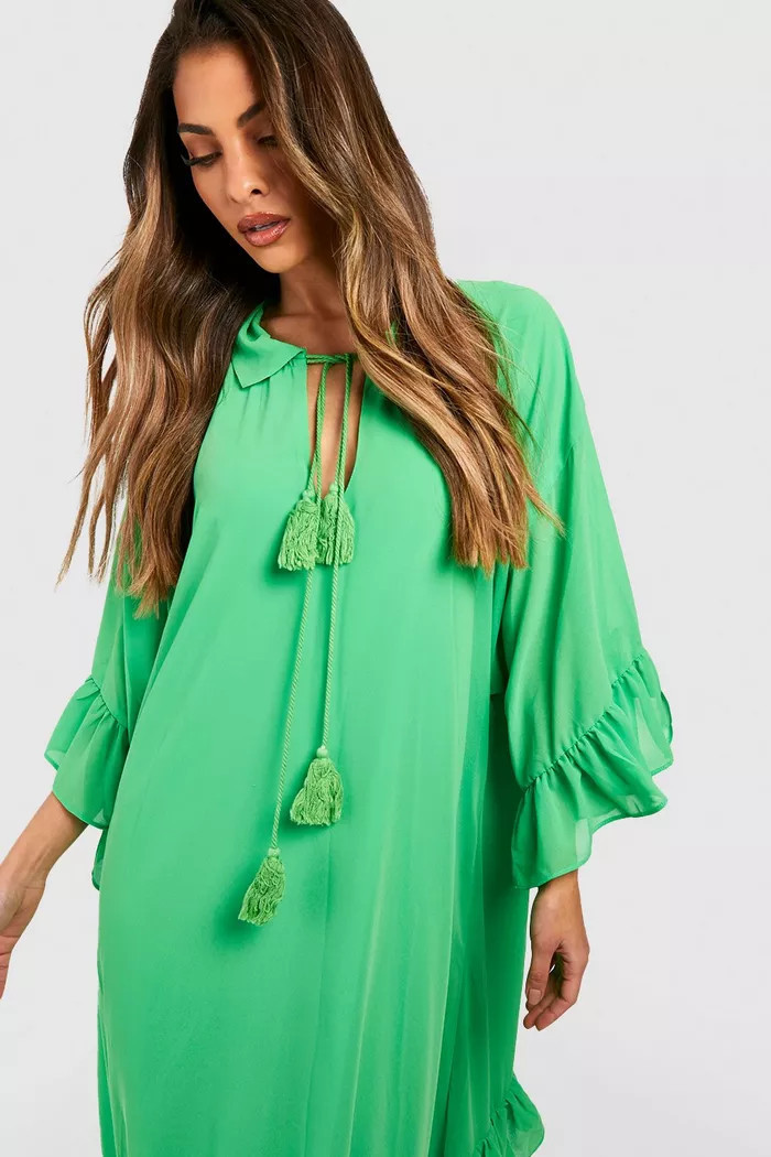 Ruffle Detail Smock Maxi Dress | boohoo (US & Canada)
