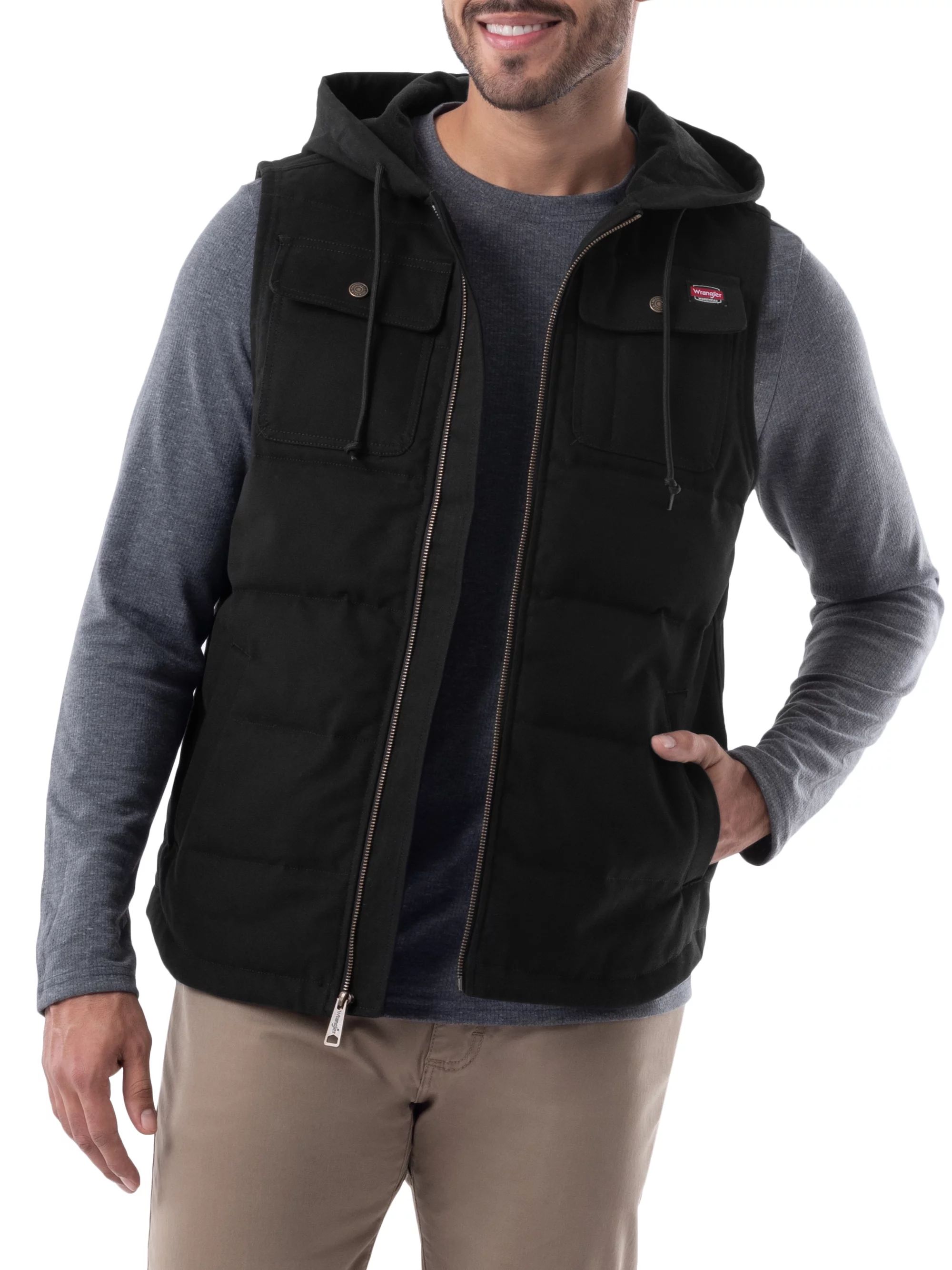 Wrangler Workwear Men's & Big Men's Quilted Lined Duck Vest with Hood, Sizes S-5XL | Walmart (US)