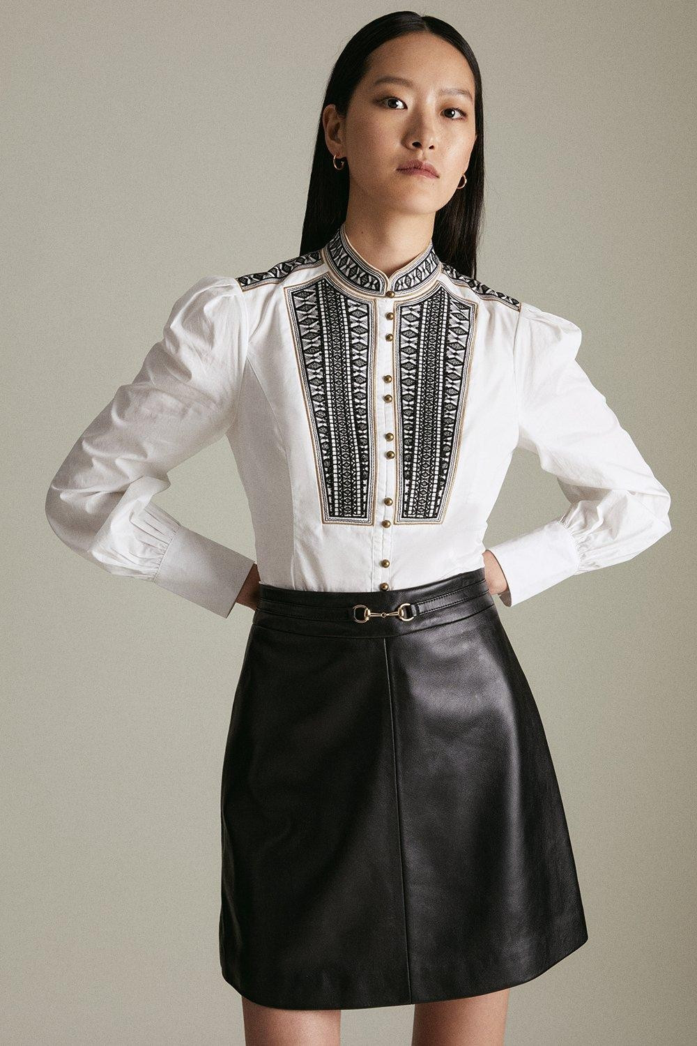 Poplin Tape Embroidery Woven Shirt | Karen Millen UK & IE