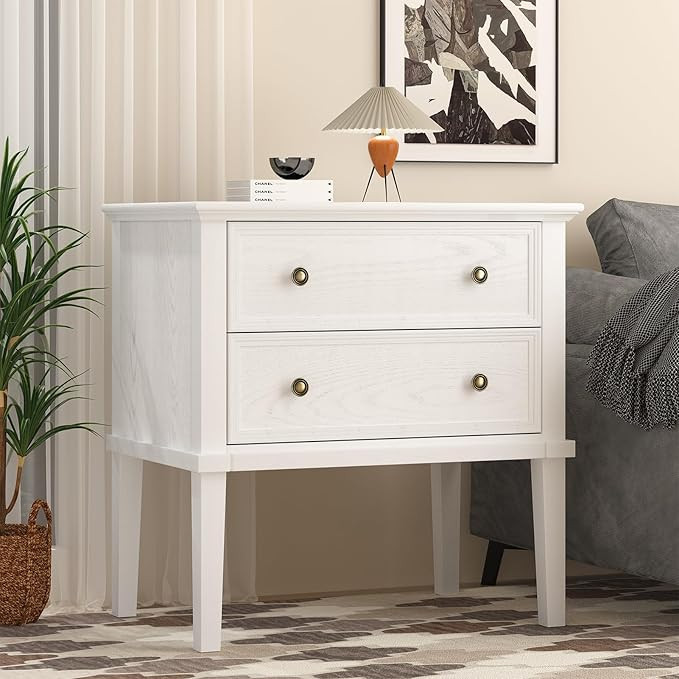 Amazon.com: IKENO Solid Wood Nightstand with 2 Drawers, Wooden Bed Side Table, Tall Wooden Night ... | Amazon (US)