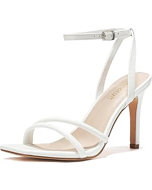 Women's Heels Strappy Ankle Strap High Heels 3.5 Inch Heeled Square Open Toe Sandals for Women | Amazon (US)