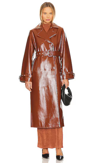 Eugenia Faux Patent Trench Coat in Brown | Revolve Clothing (Global)