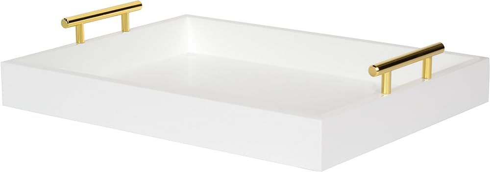 Kate and Laurel Lipton Decorative Tray with Polished Metal Handles, White and Gold | Amazon (US)
