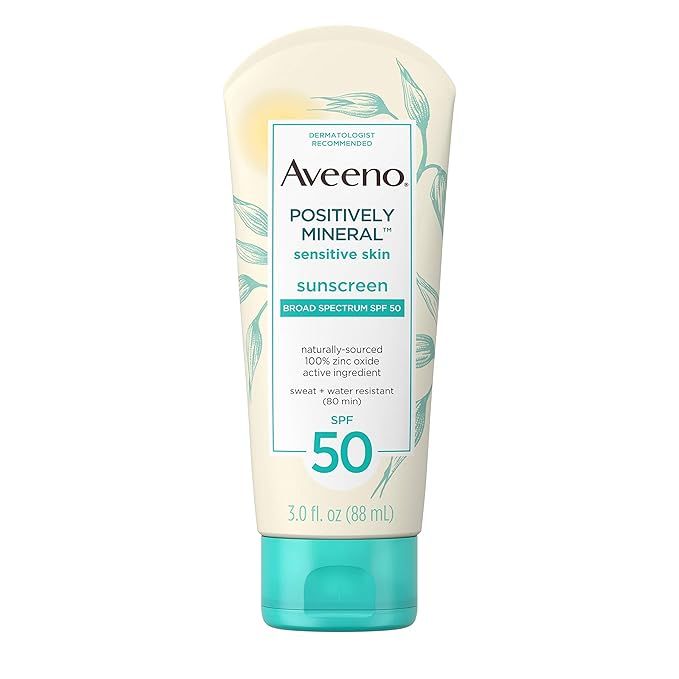 Aveeno Positively Mineral Sensitive Skin Daily Sunscreen Lotion with SPF 50 100 Zinc Oxide NonGre... | Amazon (US)