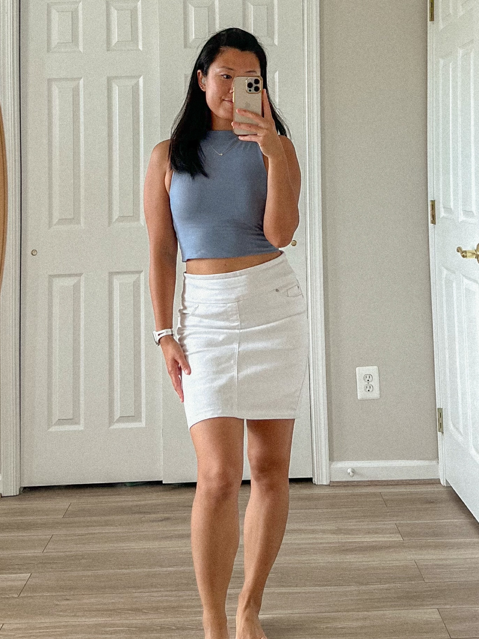 Klassy network high neck sleeveless top, white denim skort, sexy summer style, summer outfit

#LTKstyletip #LTKSeasonal #LTKFind