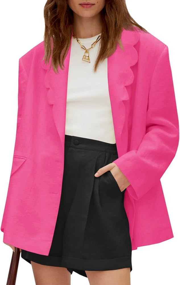 Cicy Bell Women's Casual Oversized Blazers Scalloped Lapel Long Sleeve Open Front Work Blazer Jac... | Amazon (US)