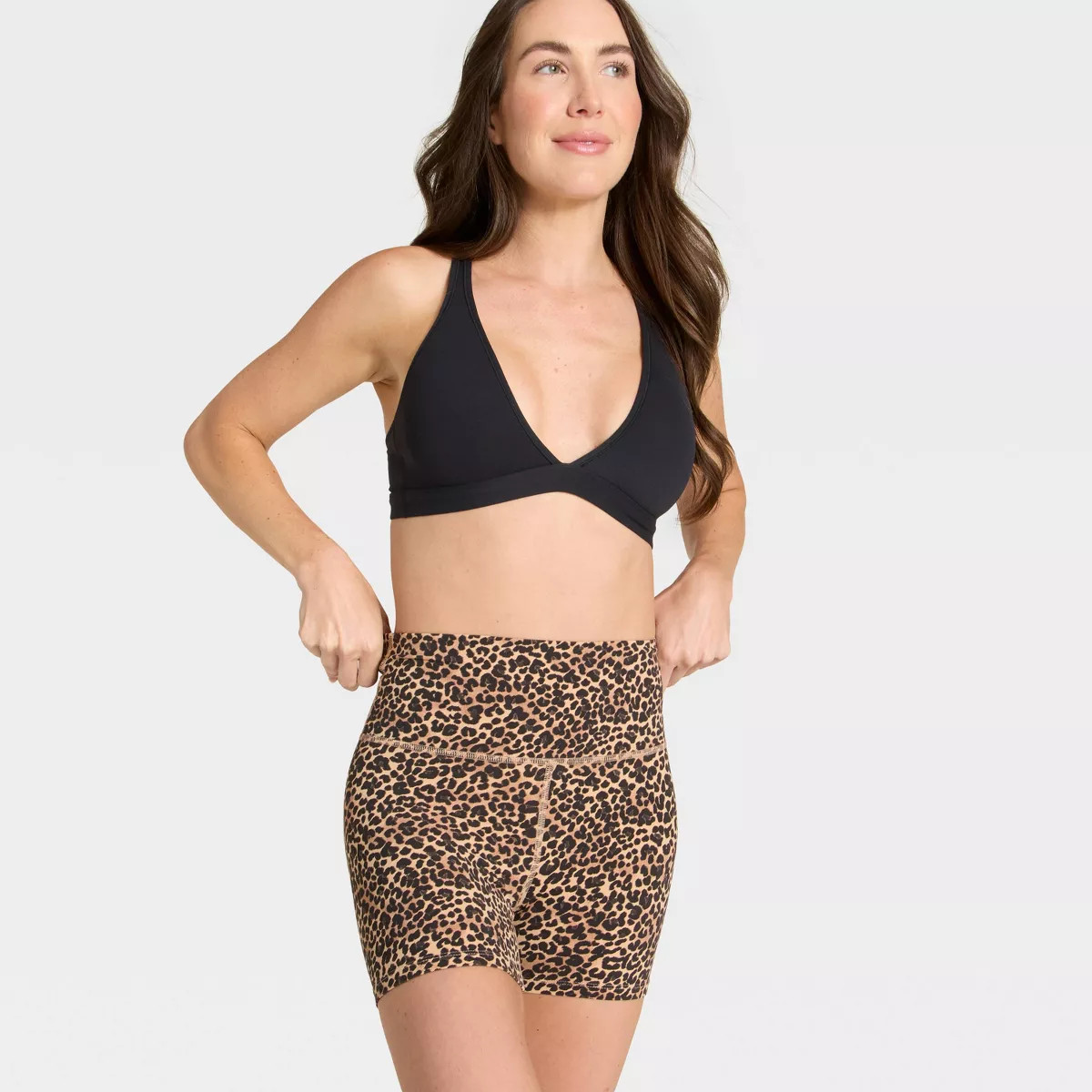 Women's Everyday Soft Ultra High-Rise Bike Shorts 4" - All In Motion™ Brown Leopard Print M | Target