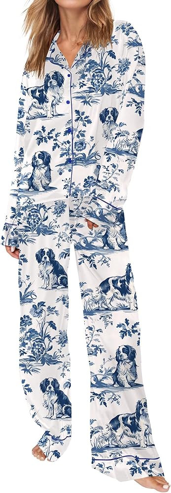 SHESHOW Satin Pajamas for Women Set Long Sleeve Button Down Animal Print Pjs Sets 2 Piece Loungew... | Amazon (US)