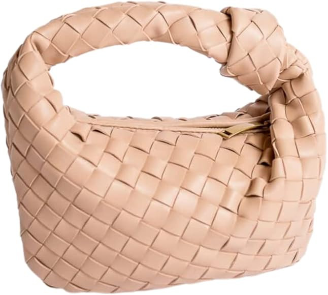 Women Soft PU Leather Knotted Woven Handbag, Woven Clutch Shoulder Bag, Casual Dumpling Pouch, Ladie | Amazon (US)