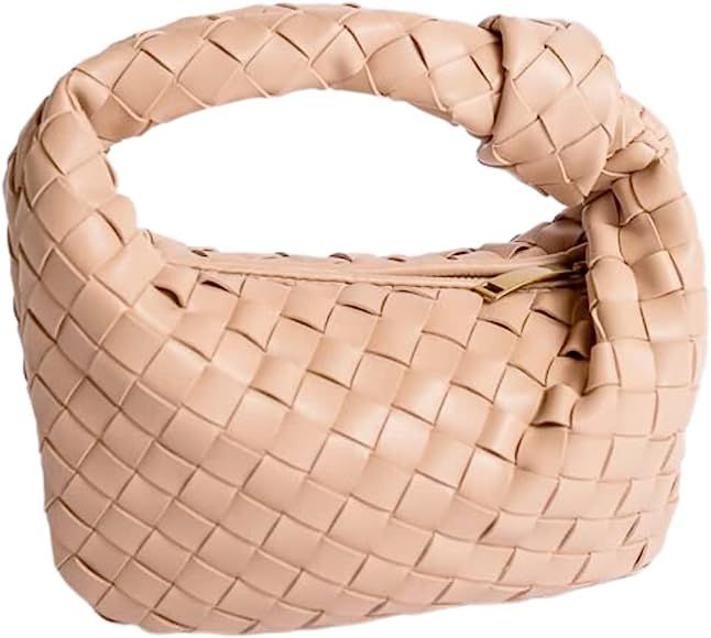 Women Soft PU Leather Knotted Woven Handbag, Woven Clutch Shoulder Bag, Casual Dumpling Pouch, Ladie | Amazon (US)
