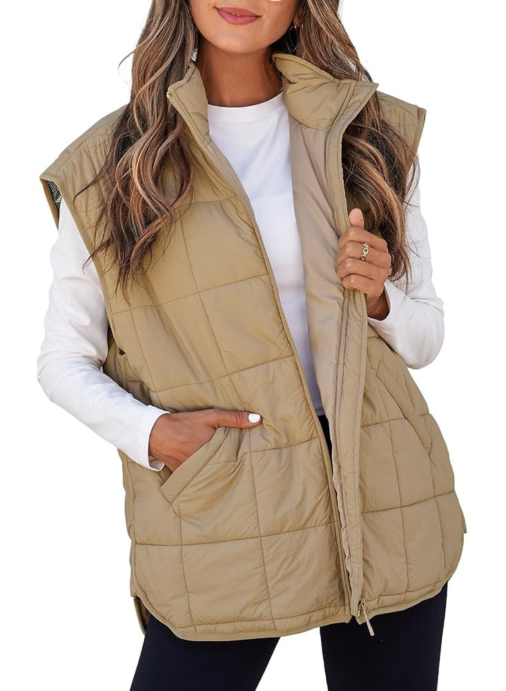 EVALESS Womens Puffer Vest Zip Up Cap Sleeve Jackets Travel Fall Outfits 2025 Fashion Warm Winter... | Amazon (US)