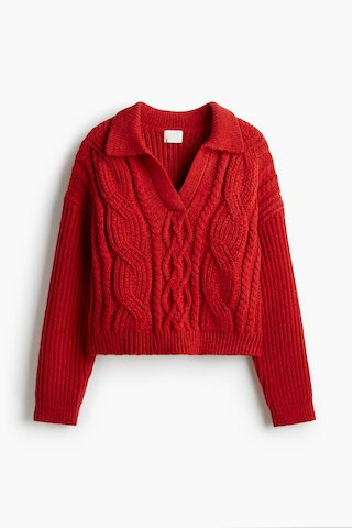 H & M - Cable-Knit Sweater with Collar - Red | H&M (US + CA)