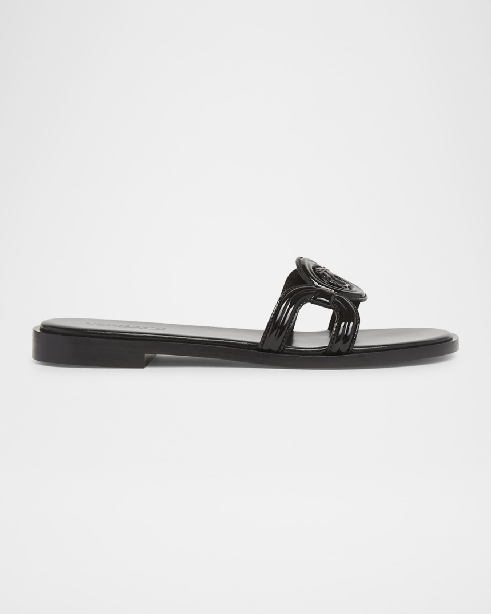 Medusa Leather Flat Slide Sandals | Neiman Marcus