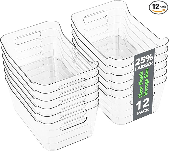 Tiawudi 12 Pack Plastic Storage Bins, Multi-Use Organizer Bins, Pantry Organizer, Clear Storage C... | Amazon (US)
