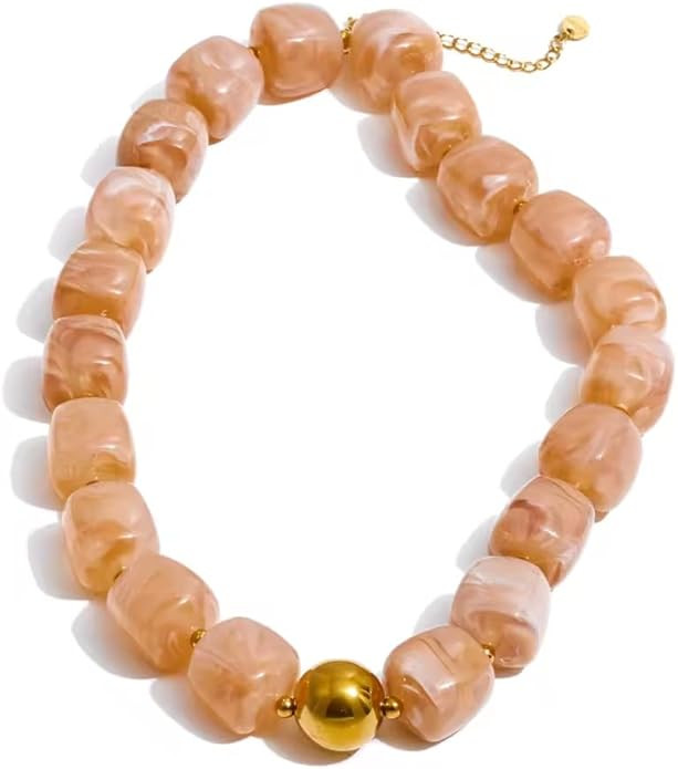 Mchic Colorful Beaded Necklace for Women: Boho Large Square Acrylic Beaded Necklace Stainless Ste... | Amazon (US)