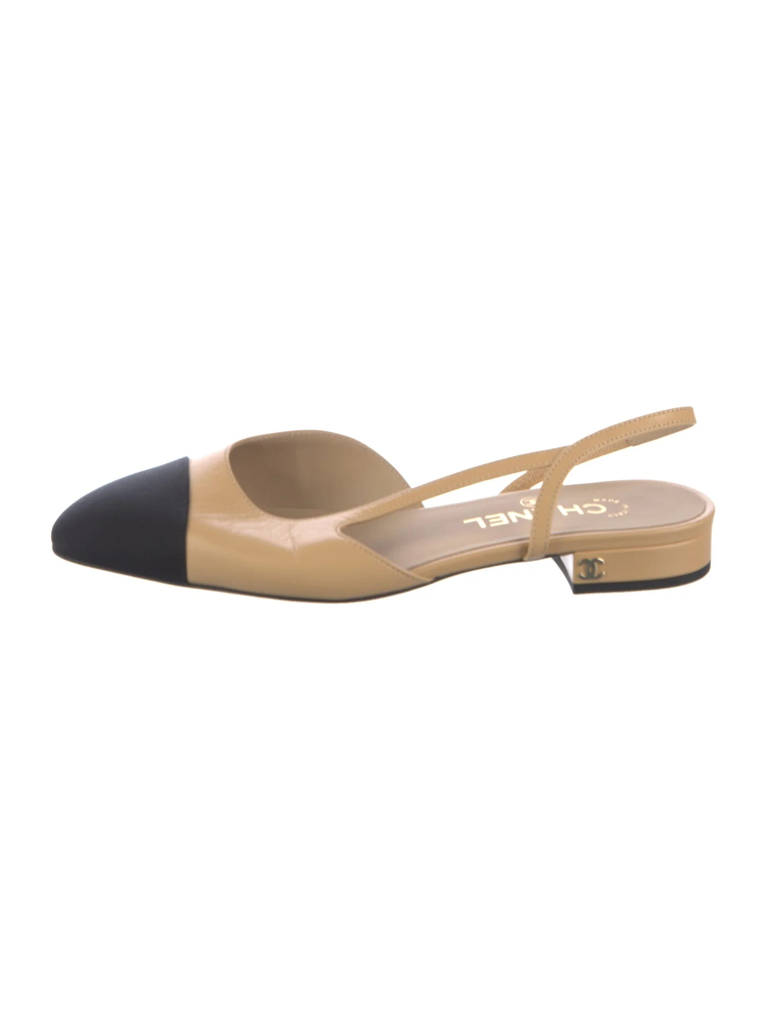 Chanel Interlocking CC Logo Leather Slingback Flats - Neutrals Flats, Shoes - CHA1418742 | The Re... | The RealReal