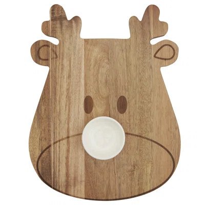 Tabletops Gallery Set of 2 Reindeer Acacia Wood Serving Board with Ceramic Bowl | Wayfair North America