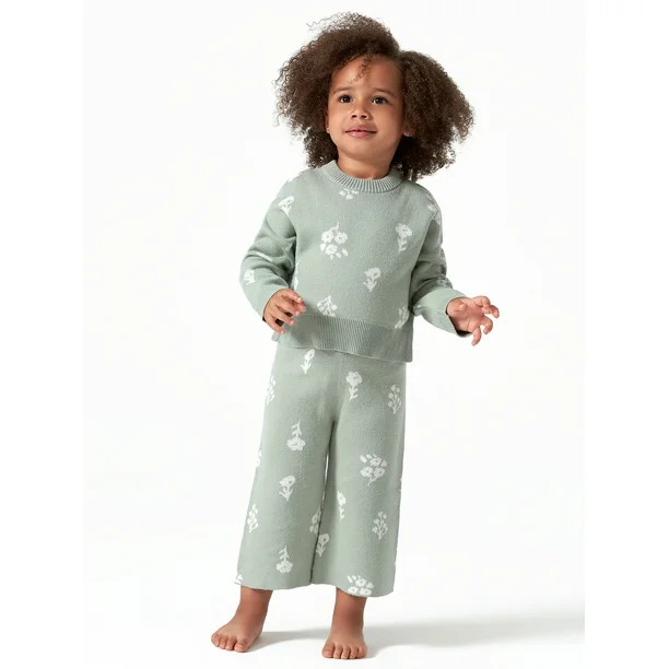Modern Moments by Gerber Baby & Toddler Girl Jacquard Sweater & Wide-Leg Pant, 2-Piece Outfit Set... | Walmart (US)