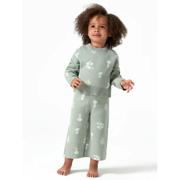 Modern Moments by Gerber Baby & Toddler Girl Jacquard Sweater & Wide-Leg Pant, 2-Piece Outfit Set... | Walmart (US)