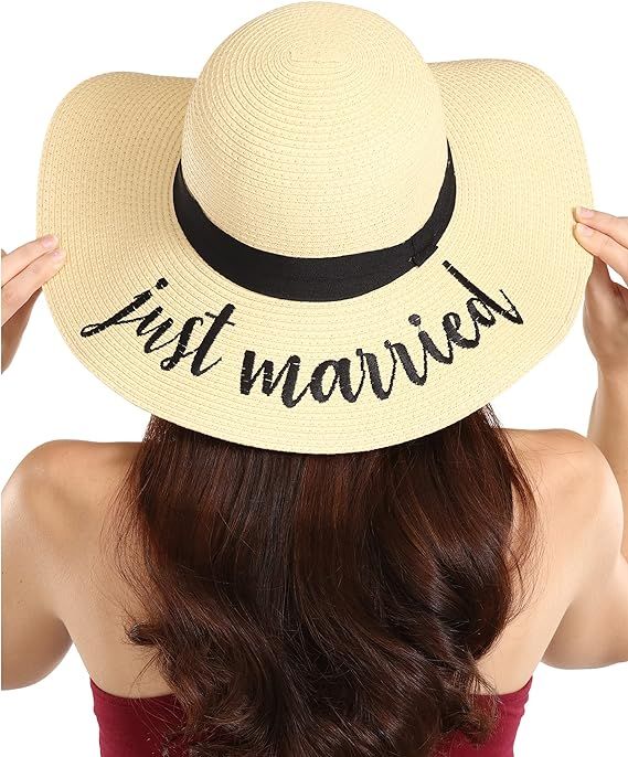 Floppy Beach Sun Hat for Women - Vacation, Honeymoon Embroidered Straw Hat - Big, Foldable, Large... | Amazon (US)
