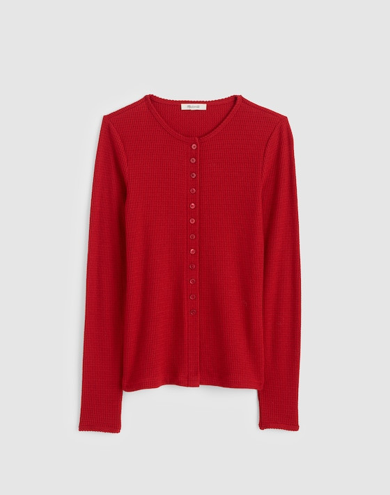 Waffle-Knit Cutaway Crewneck Cardigan | Madewell