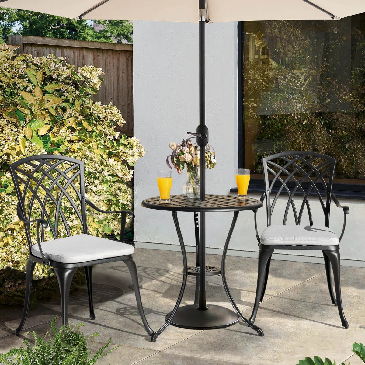 Pacha 5-Piece Outdoor Patio Bistro Set, Round 24 Inch Cast Aluminum  Table with 1.97" Umbrella Ho... | Wayfair North America
