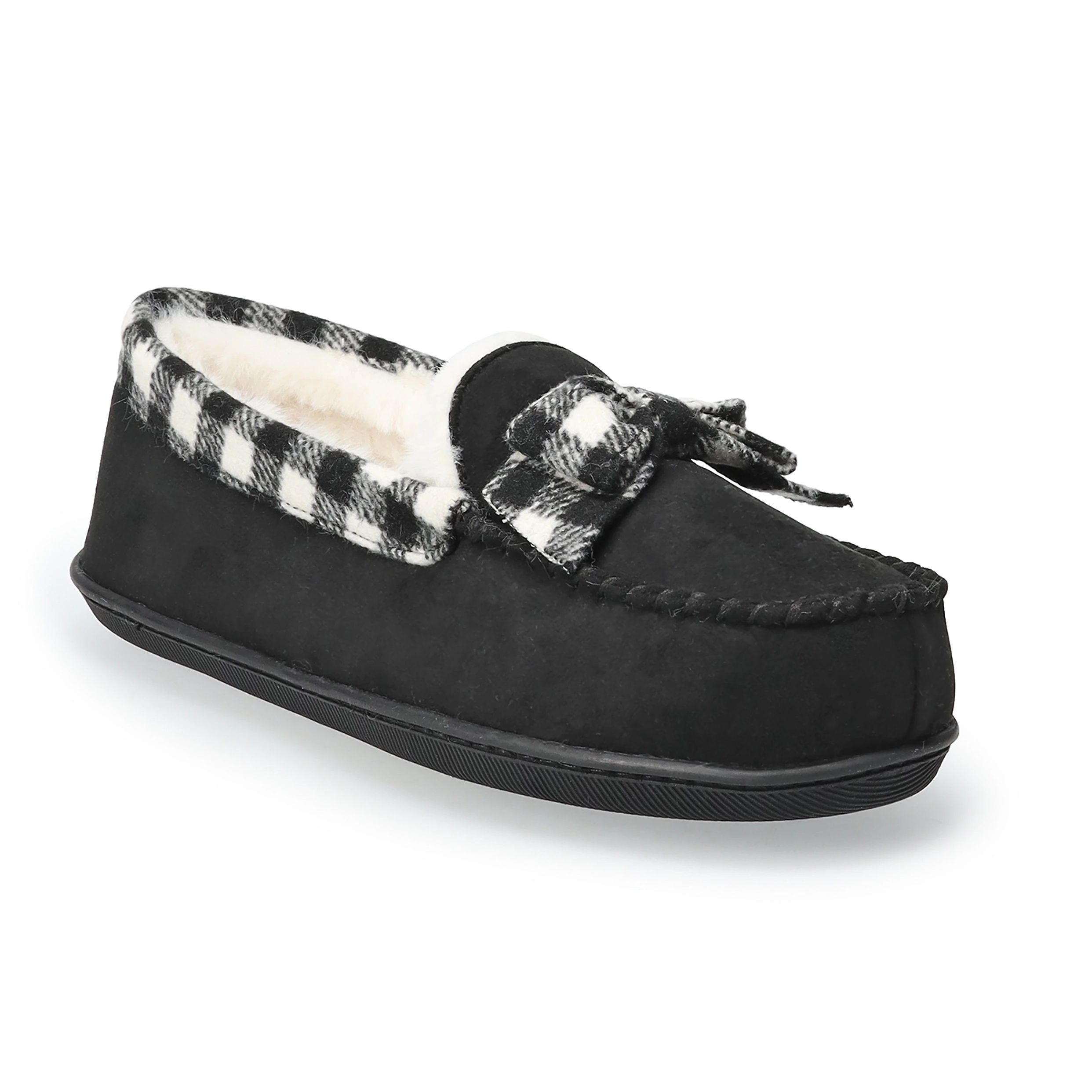 Women's Sonoma Goods For Life® Faux Suede Moccasin Slippers with Buffalo Check Trim | Kohl's