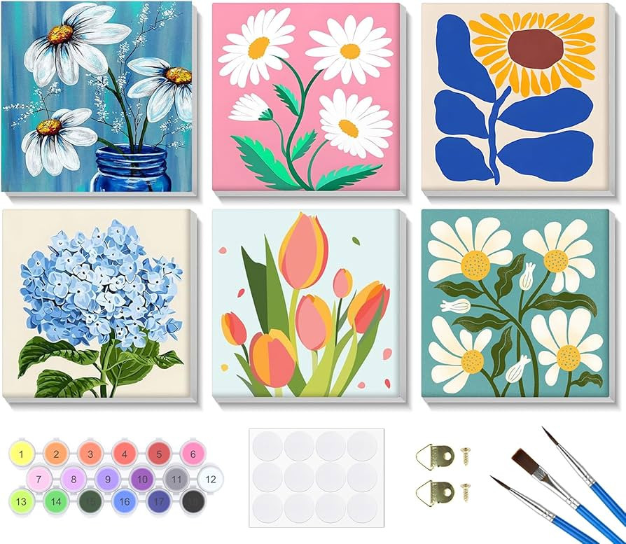 Bowetile 6 Pack Framed Paint by Numbers Kit for Adults Beginner, Flowers Adults' Paint-by-Number ... | Amazon (US)