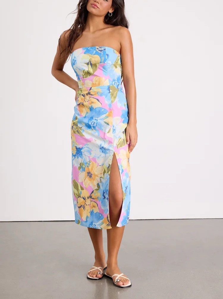knee length dresses for ladies Strapless Cutout Slim Midi Dress  bebe