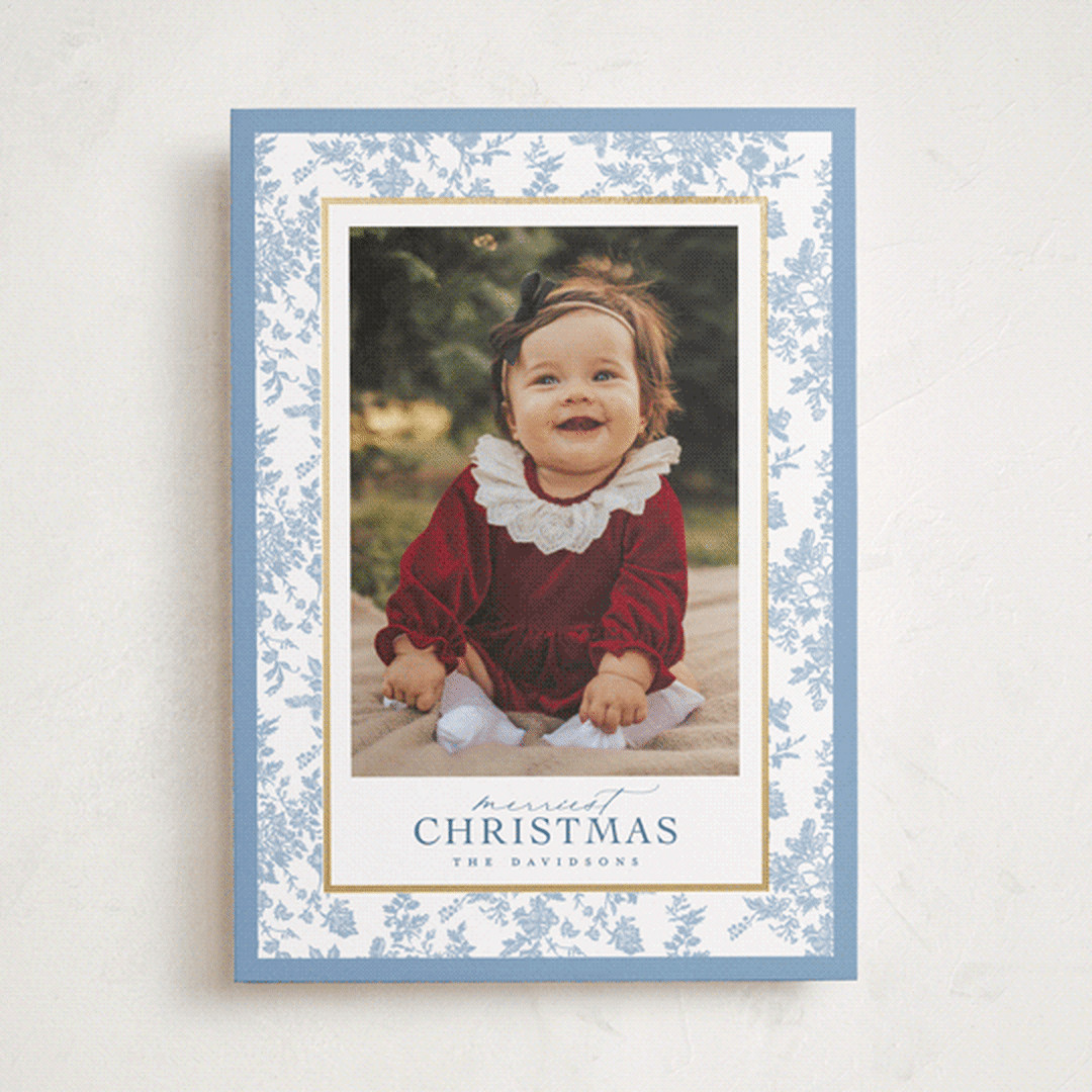"Merry Floral Toile" - Customizable Foil-pressed Holiday Cards in Red by Jenna Holcomb. | Minted
