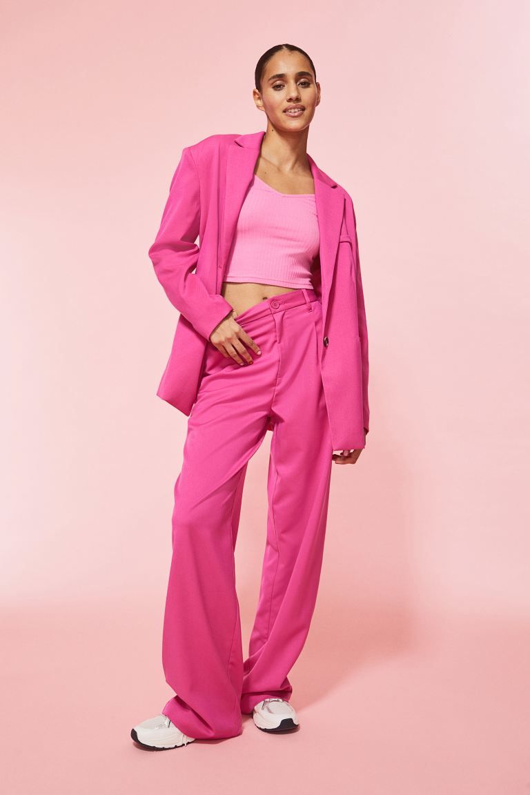 Wide-leg Twill Pants - Cerise - Ladies | H&M US | H&M (US + CA)